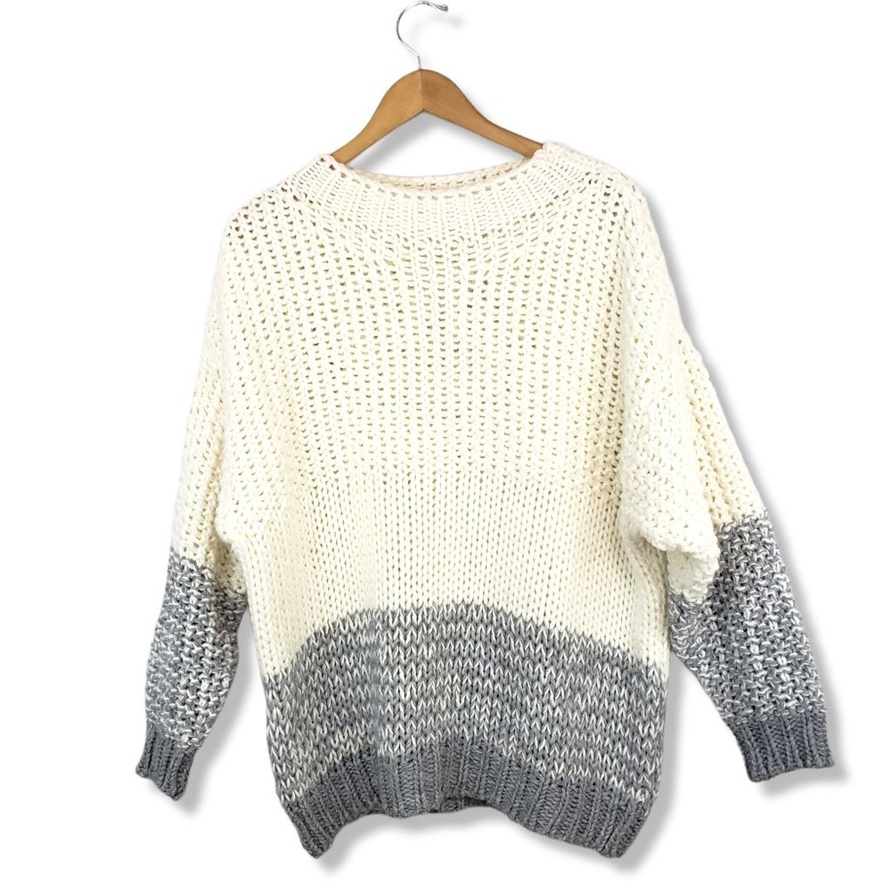 Top Shop Cream & Grey Colorblock Oversized Loose Knit Wool-blend Sweater M/L
